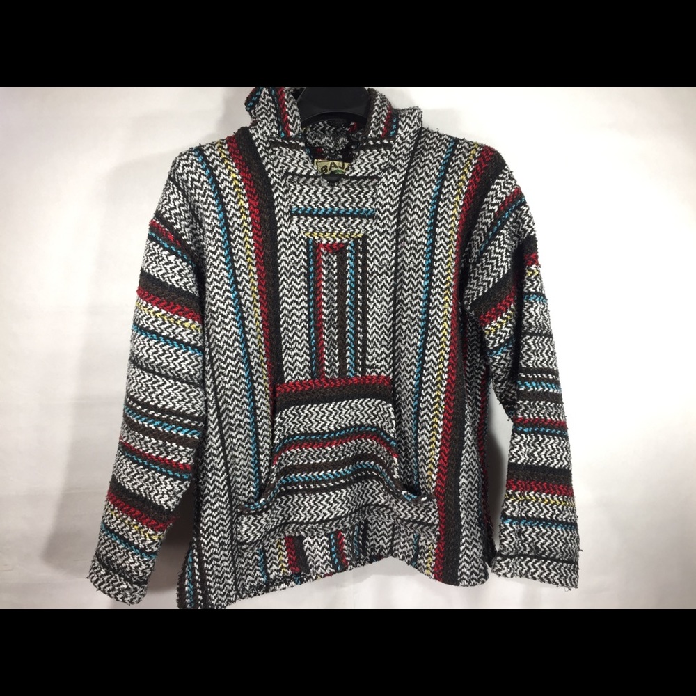 Baja Joe Woven Rainbow Hoodie Sweater Large Unisex
